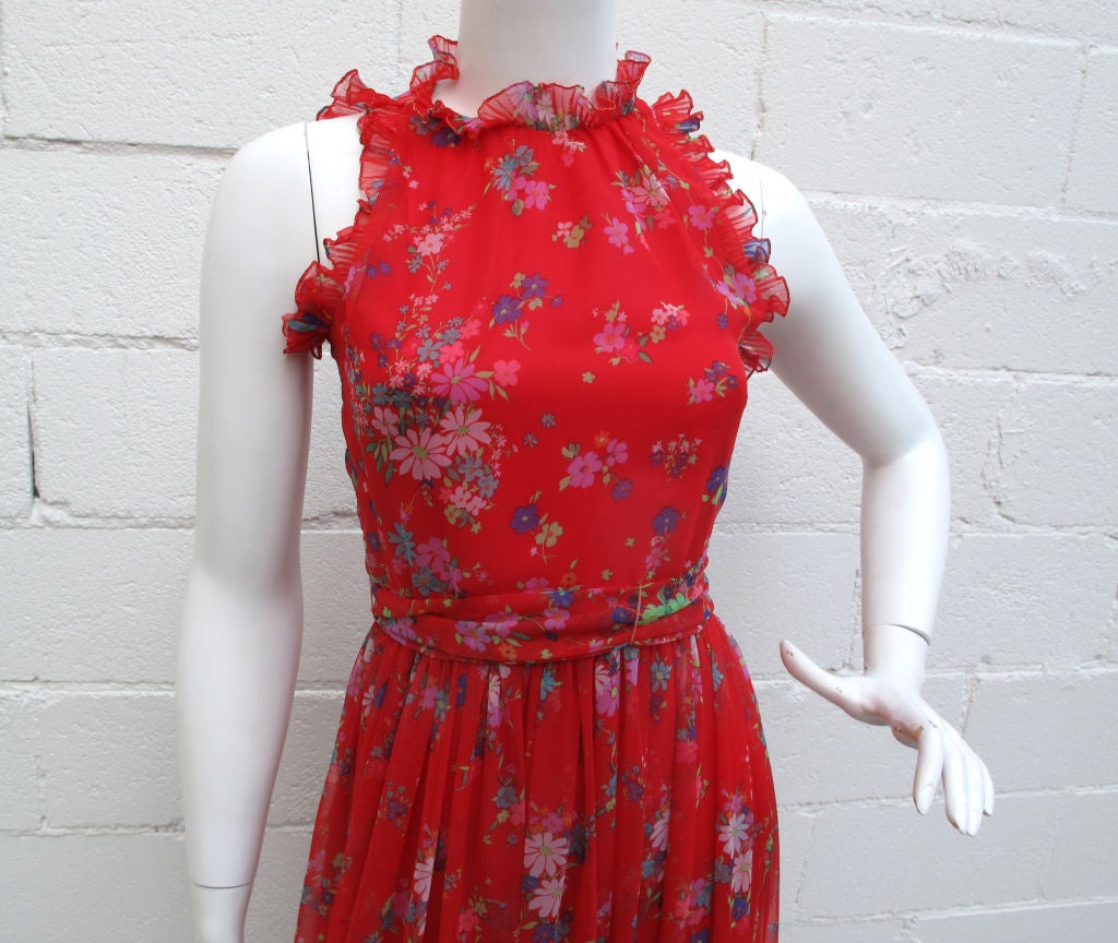 Radient Red 1970s Floral Maxi Dress 2
