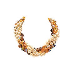 LES BERNARD Costume Pear and Amber Necklace