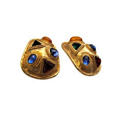 Vintage 1990s Large and Luxe, Gilt and Stone Les Bernard Earrings
