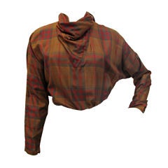 early 1980s Silk PERRY ELLIS Cowl Neck Plaid Blouse