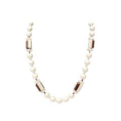 MIRIAM HASKELL White 
Brown Glass Bead Necklace