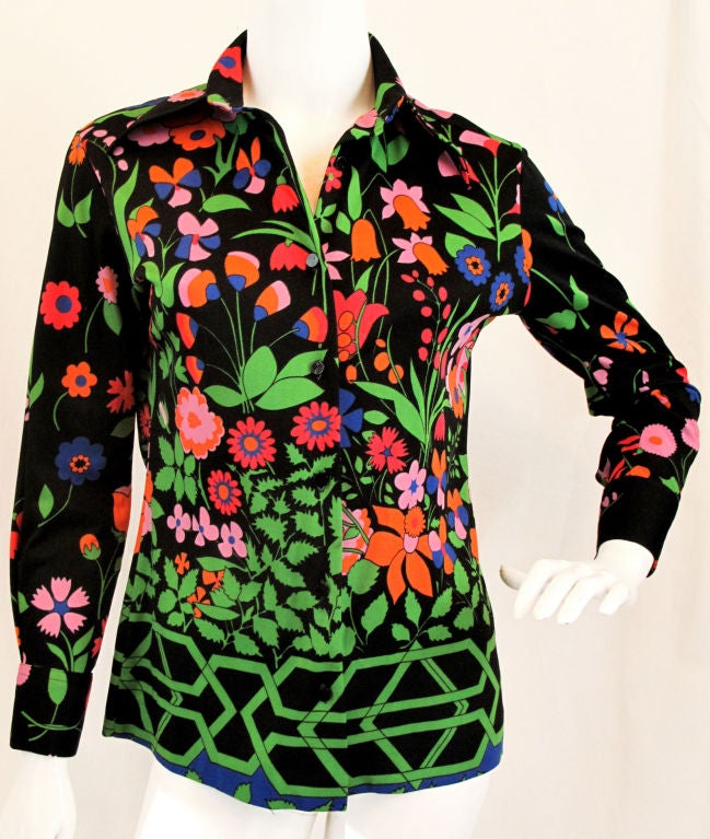 1970s LANVIN Bright Floral Patterned Blouse