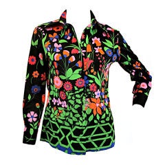Vintage 1970s LANVIN Bright Floral Patterned Blouse
