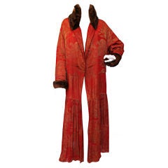 1930s Silk & Gold Lame Thread Opera Coat w. Fur Collar