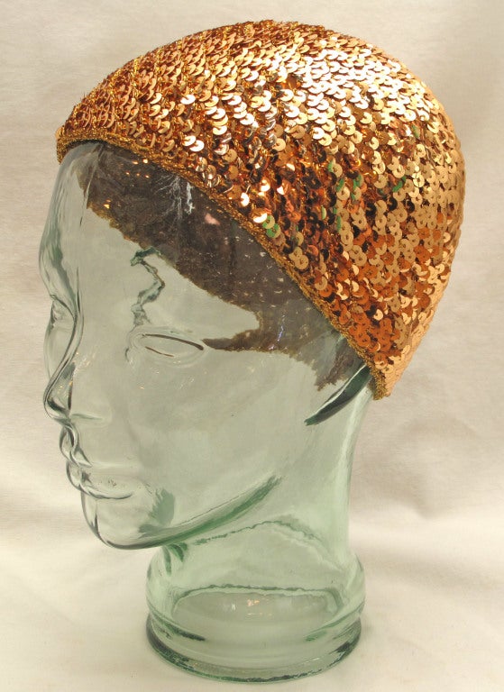 Please contact dealer prior to purchase for White Glove shipping options.

Original 1970s HALSTON Sequin Disco Skull Cap Hat