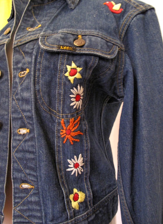 VINTAGE LEE Denim Jacket with Floral Embroidery 1