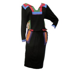 Vintage Janice Wainwright Color Block Tunic Drawstring Dress