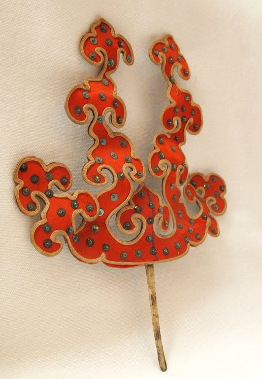 Women's or Men's 1930s Silk and Sequin Oriental Tierra Hairpin For Sale