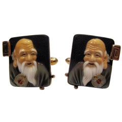 Retro SWANK "Oriental Portrait" Cuff Links