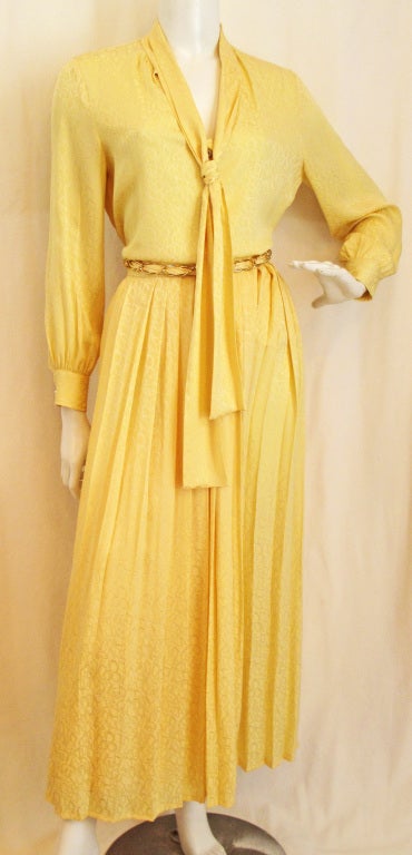 Please contact dealer prior to purchase for White Glove shipping options.

1960s ADOLFO Yellow Pussy Bow Silk Skirt Set with 