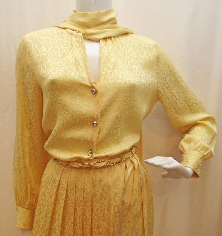 1960s ADOLFO Pastel Yellow Pussy Bow Skirt Set 1