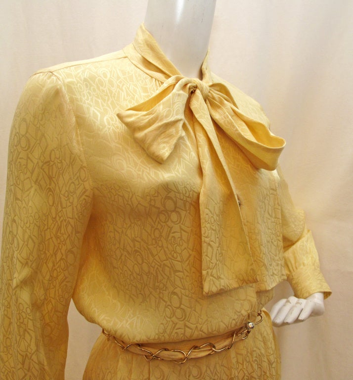 1960s ADOLFO Pastel Yellow Pussy Bow Skirt Set 3