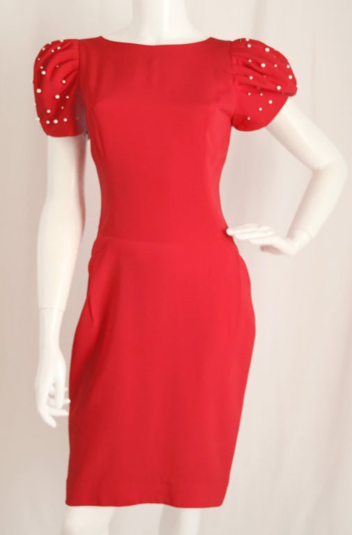 MORTON MYLES Coral Dress with Pearl Sleeves