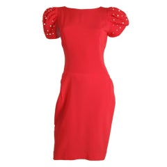 MORTON MYLES Coral Dress with Pearl Sleeves