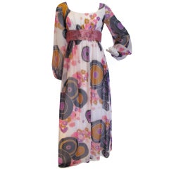 1970s Psychedelic Sheer Floral Maxi Dress
