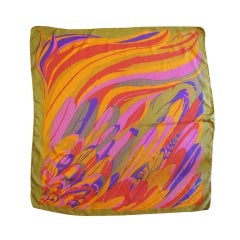 Retro JEANNE LANVIN Silk Scarf with Colorful Feather Details