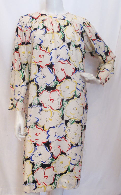 EMANUEL UNGARO Long Sleeved Silk Floral Dress In Excellent Condition In Brooklyn, NY