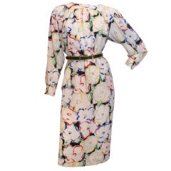 EMANUEL UNGARO Long Sleeved Silk Floral Dress