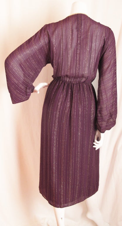 FRANK TIGNINO Purple Gown with Gold Thread In Excellent Condition In Brooklyn, NY