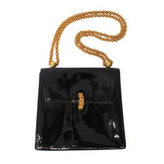 Retro PALMOA PICASSO Black Patent Leather Hand Bag