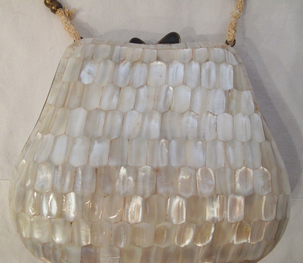 Women's White Shell Mosaic Shoulder Bag
