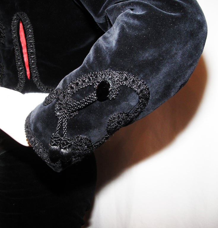 AMAZING 2pc Blk Velour & Leather Bolero Pant Suit For Sale 1