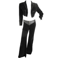 AMAZING 2pc Blk Velour & Leather Bolero Pant Suit