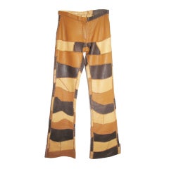 Retro 1970s Whipstitch Leather Patchwork Bell Bottoms