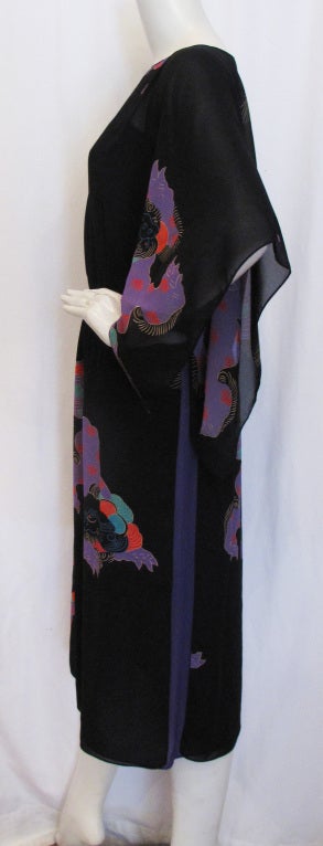 Women's AJ BARI Dragon Print Silk Dress with Purple Slip