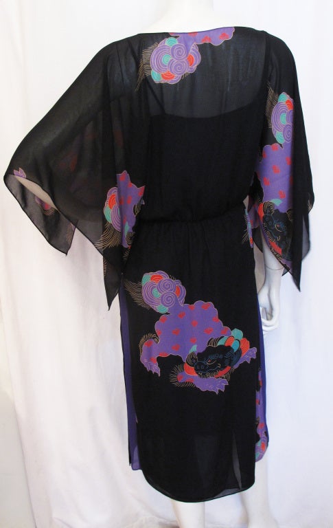 AJ BARI Dragon Print Silk Dress with Purple Slip 1