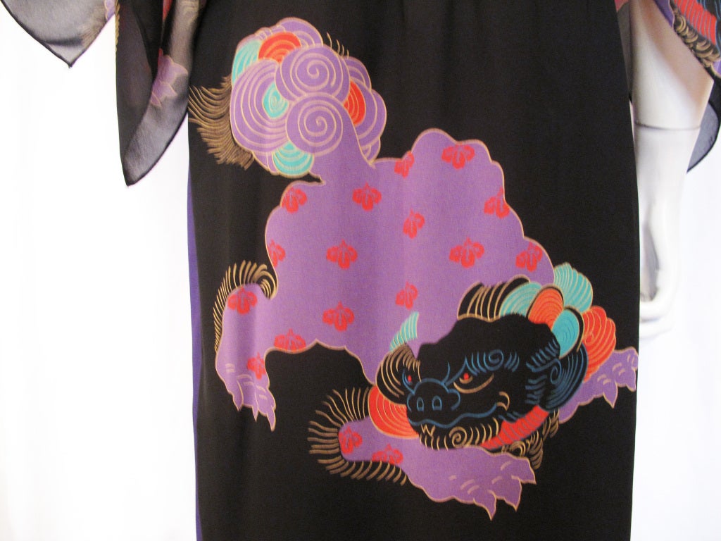 AJ BARI Dragon Print Silk Dress with Purple Slip 2