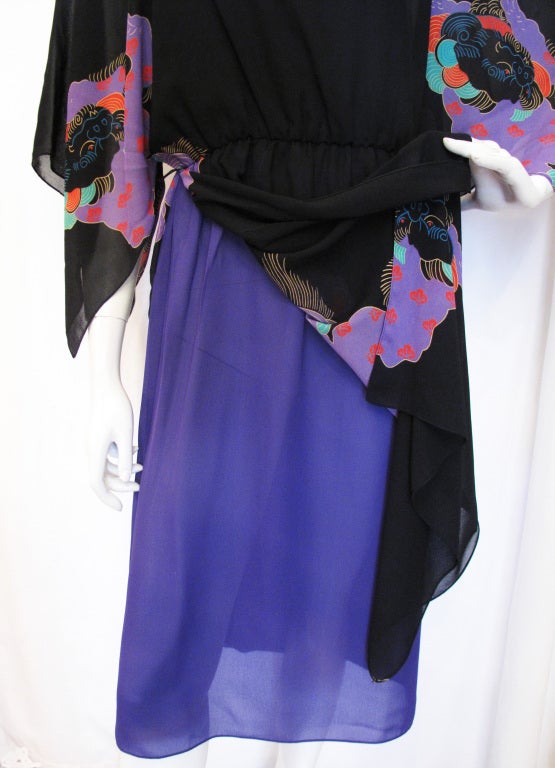 AJ BARI Dragon Print Silk Dress with Purple Slip 3