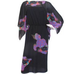 Vintage AJ BARI Dragon Print Silk Dress with Purple Slip