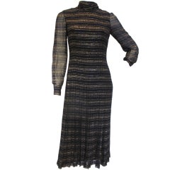 Andre Laug Bis by Saks Sheer Pleated Dress w Gold Thread Stripes