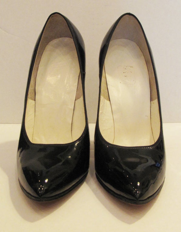 Rare 1950s Leather Sole Fetish Heels. Black Patent Leather. So Sexy! Sky High 5 Inch Stiletto