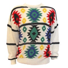 1980s PIERE CARDIN Primary Color Navajo Print Sweater