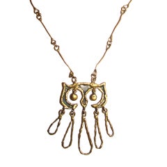 Mid Century Brass Organic Modernism OWL pendant necklace