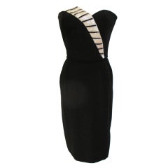 Black Short Strapless Cocktail Dress with White Beaded Accent