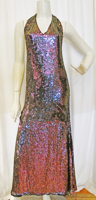 1980s Flapper Style Halter Sequin Dress