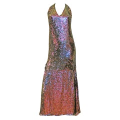 1980s Flapper Style Halter Sequin Dress