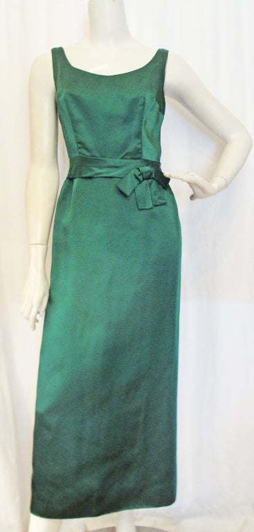 Emerald Green Silk Satin Column Evening Dress