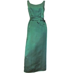 Vintage Emerald Green Silk Satin Column Evening Dress