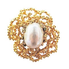 1960s Large PANETTA Gold Broach with Baroque Pearl Center