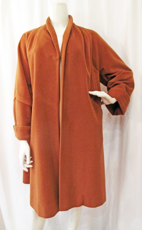 Beautiful Burnt Umber Vicuna Drapey Overcoat - Drapes beautifully with unique lines and details. Filly lined and incredibly cozy.