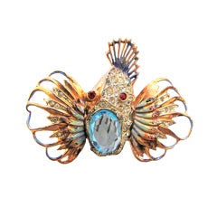 Vintage COROCRAFT ENCRUSTED OPEN MOUTH FISH BROOCH