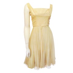 1960s Cream Chiffon Dress With Bow and Neckline Detail 1960s Cream Chiffon Dress With Bow and Neckline Detail