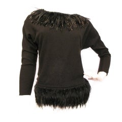Christian Dior Lambswool/Cashmere Feather Trim Top