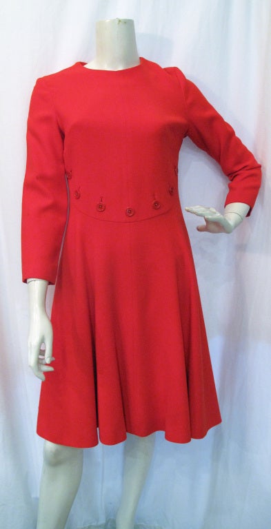 1960s Red Orange Wool HARVE BERNARD Dress w. Button Details
