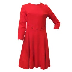 Vintage 1960s Red Orange Wool HARVE BERNARD Dress w. Button Details