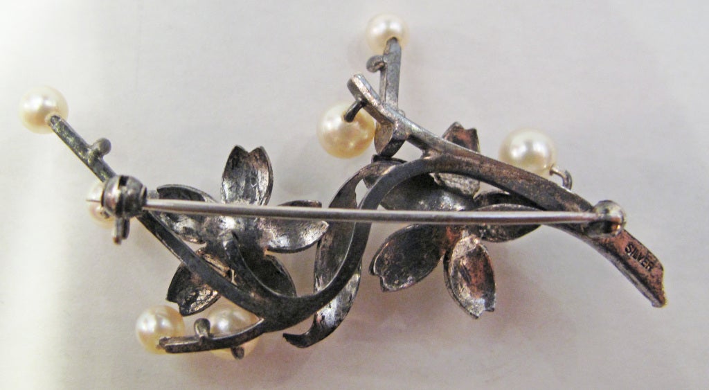 Vintage Sterling Silver Brand w/ Real Pearl Flowers. Delicate details. Stamped Silver.
